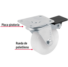 Cargar imagen en el visor de la galería, RODAJA DE POLIETILENO 2-1/2&#39;&#39; PLACA GIRATORIA, CON FRENO 48634 P
