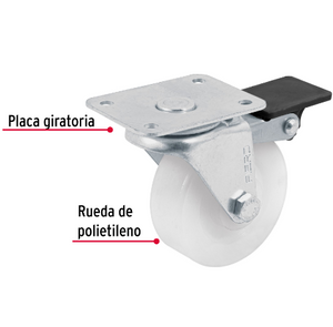 RODAJA DE POLIETILENO 2-1/2'' PLACA GIRATORIA, CON FRENO 48634 P
