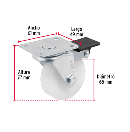 RODAJA DE POLIETILENO 2-1/2'' PLACA GIRATORIA, CON FRENO 48634 *