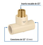TEE ROSCA CENTRAL MACHO CPVC 1/2' INSERTO LATÓN, FOSET 48911 N