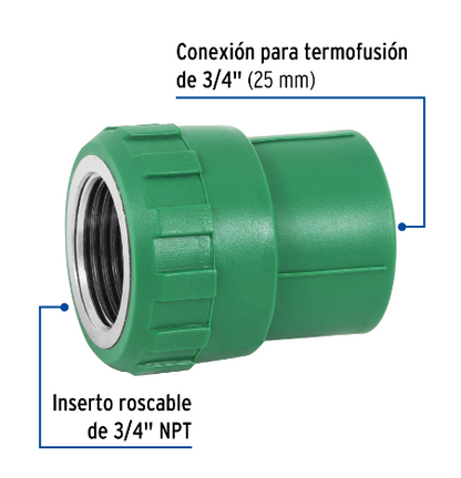 ADAPTADOR PPR 3/4'' HEMBRA CON INSERTO METALICO, FOSET 49886 N