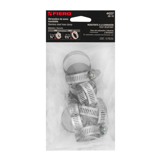 BOLSA C/10 ABRAZADERA SIN FIN REFORZADAS #16, 3/4 -1-1/2'' 44237   P