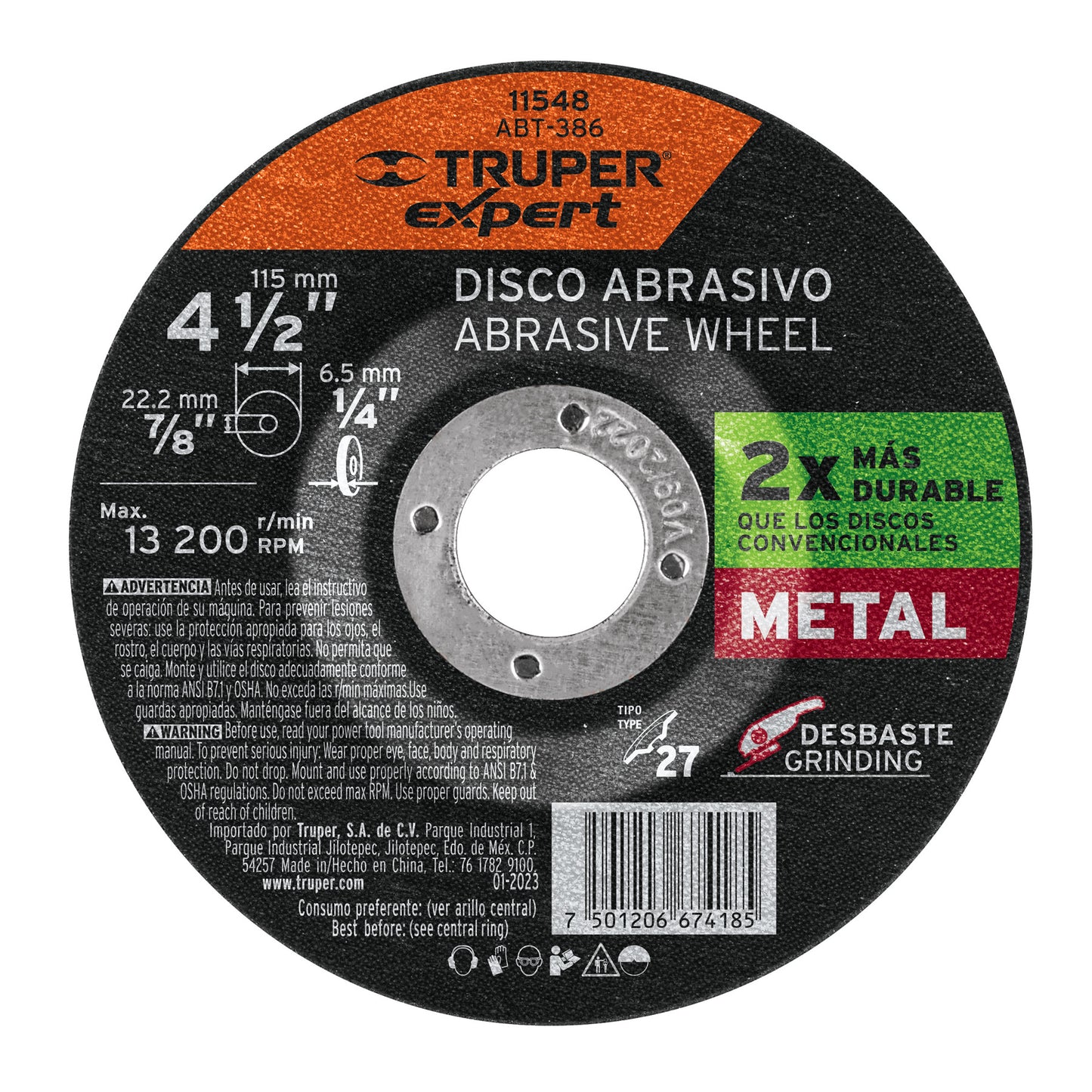 DISCO TIPO 27 A 4-1/2'' X 6.4MM, DESBASTE DE METAL, EXPERT 11548 *