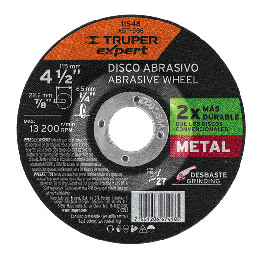 DISCO TIPO 27 A 4-1/2'' X 6.4MM, DESBASTE DE METAL, EXPERT 11548 *