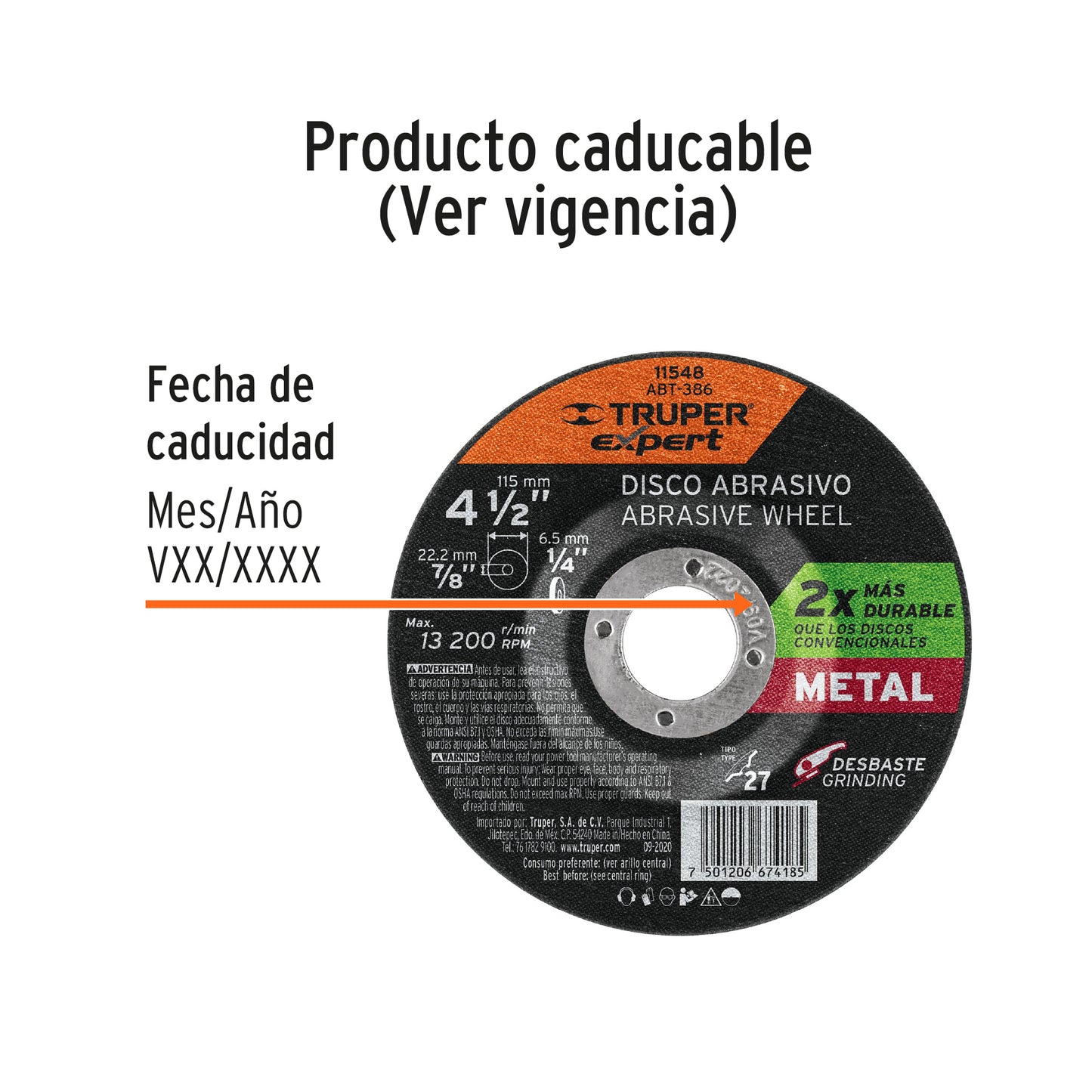 DISCO TIPO 27 A 4-1/2'' X 6.4MM, DESBASTE DE METAL, EXPERT 11548 *