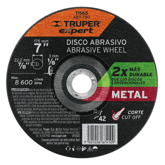 DISCO TIPO 42 DE 7" X 3.2 MM CORTE METAL, TRUPER EXPERT  11565 P