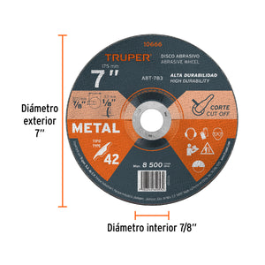 DISCO TIPO 42 DE 7" X 3.2 MM PARA CORTE DE METAL, TRUPER 10666	P
