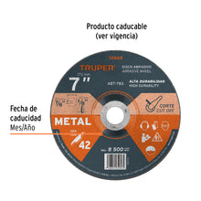Cargar imagen en el visor de la galería, DISCO TIPO 42 DE 7&quot; X 3.2 MM PARA CORTE DE METAL, TRUPER 10666	P
