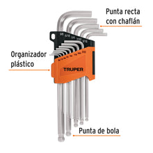 Cargar imagen en el visor de la galería, JUEGO DE 13 LLAVES ALLEN LARGAS STD PUNTA BOLA CON ORGANIZADOR 13645 P
