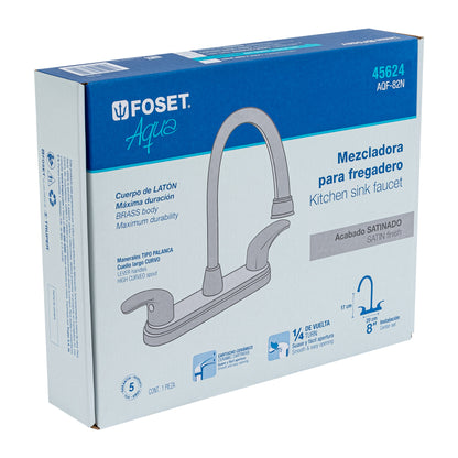 MEZCLADORA SATÍN 8' PARA LAVABO, CUELLO LARGO, PALANCA AQUA FOSET 45624 P