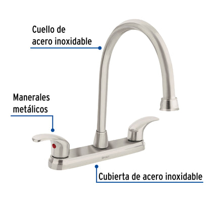 MEZCLADORA SATÍN 8' PARA LAVABO, CUELLO LARGO, PALANCA AQUA FOSET 45624 P