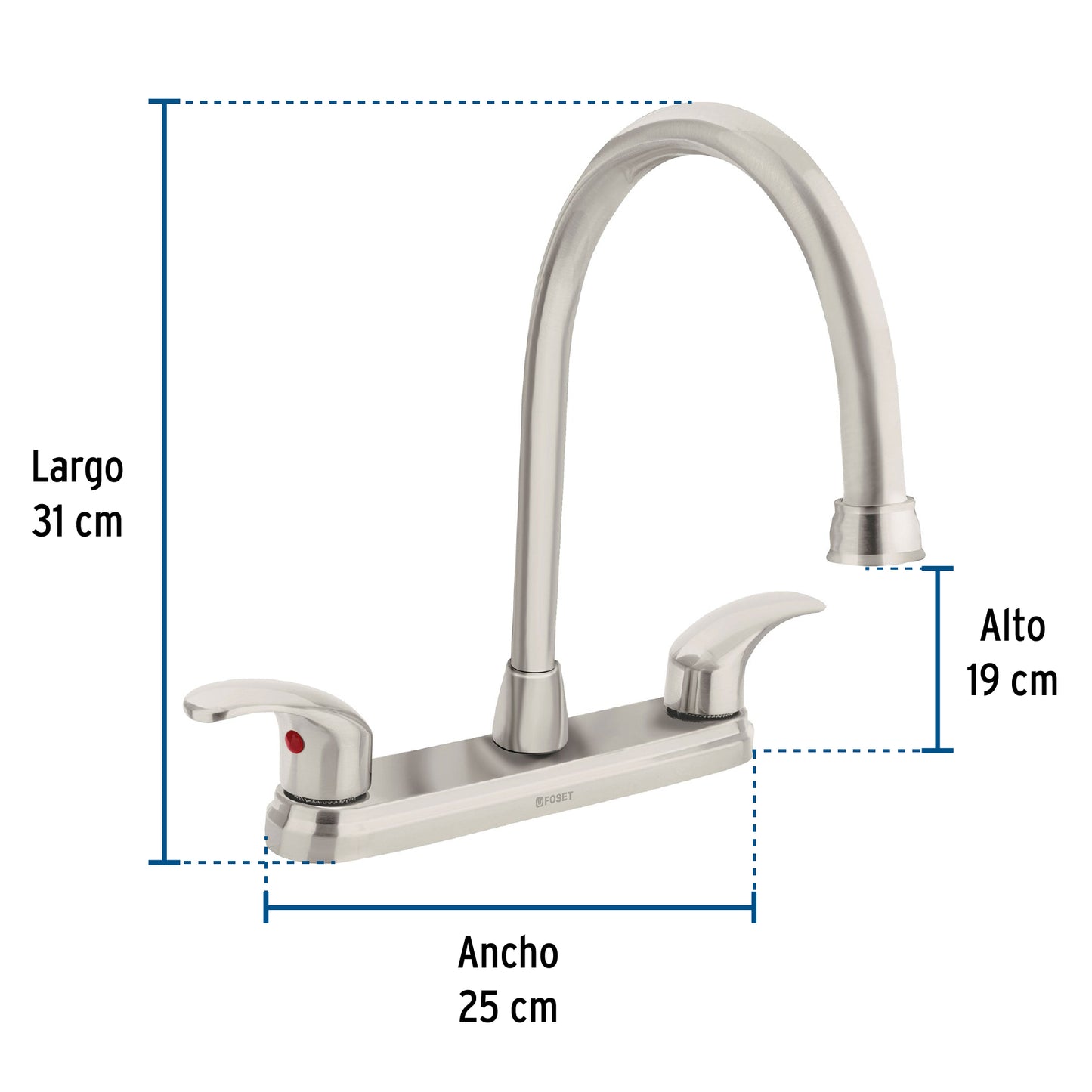 MEZCLADORA SATÍN 8' PARA LAVABO, CUELLO LARGO, PALANCA AQUA FOSET 45624 P