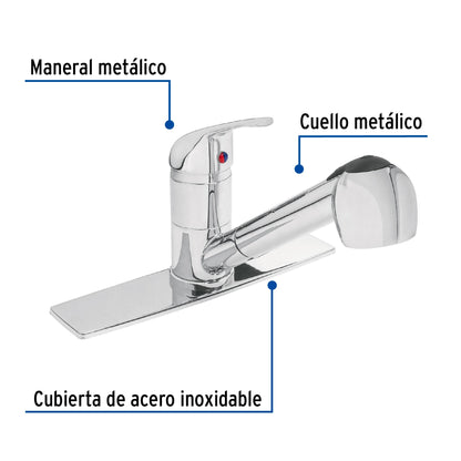 MONOMANDO FREGADERO CROMO, CUELLO EXTRAÌBLE, AQUA 49685 P