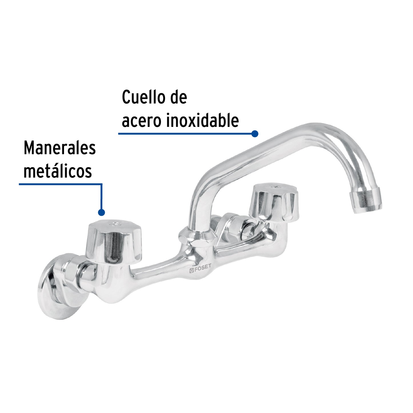 MEZCLADORA INOX 8' PARA FREGADERO, CONEXIONES DE PARED,FOSET 49447 P