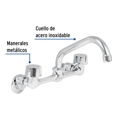 MEZCLADORA INOX 8' PARA FREGADERO, CONEXIONES DE PARED,FOSET 49447 P