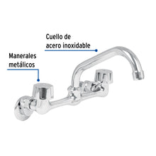 Cargar imagen en el visor de la galería, MEZCLADORA INOX 8&#39; PARA FREGADERO, CONEXIONES DE PARED,FOSET 49447 P
