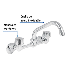 MEZCLADORA INOX 8' PARA FREGADERO, CONEXIONES DE PARED,FOSET 49447 P
