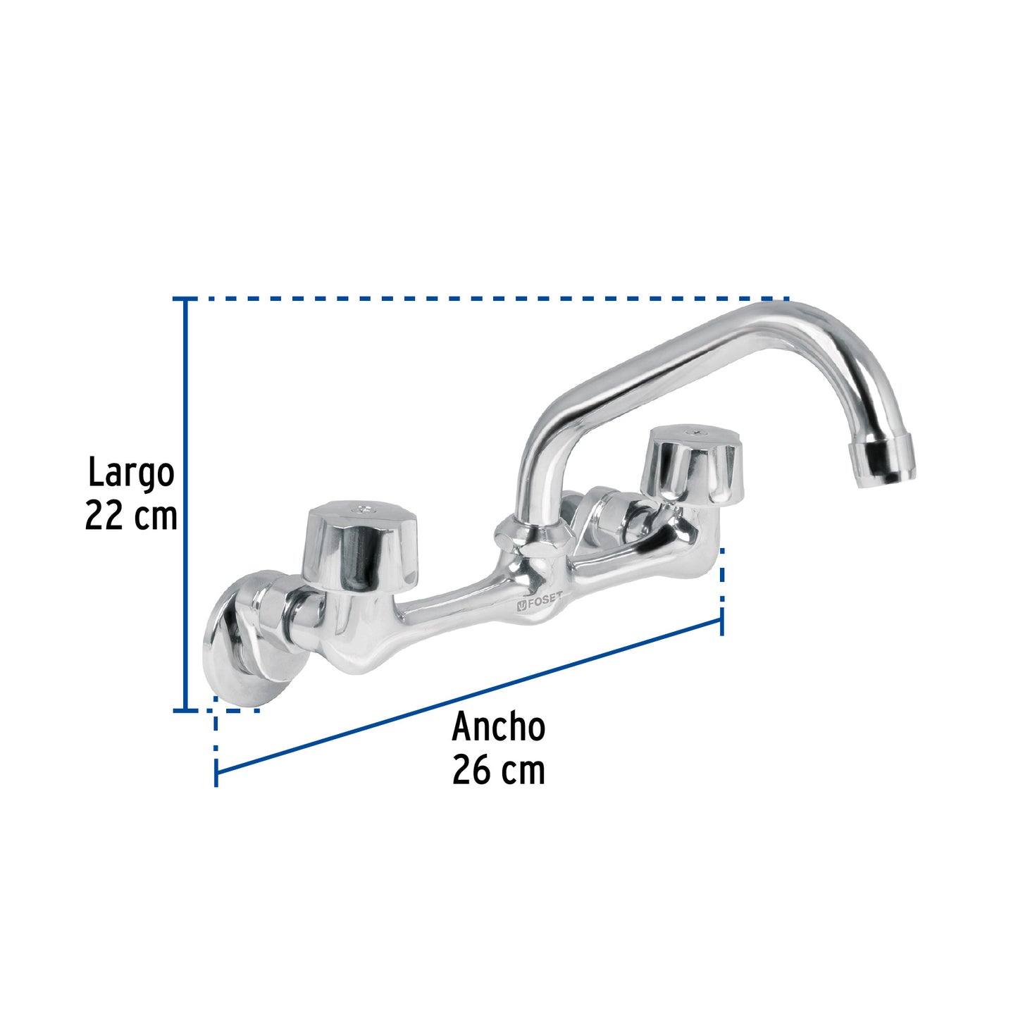 MEZCLADORA INOX 8' PARA FREGADERO, CONEXIONES DE PARED,FOSET 49447 P
