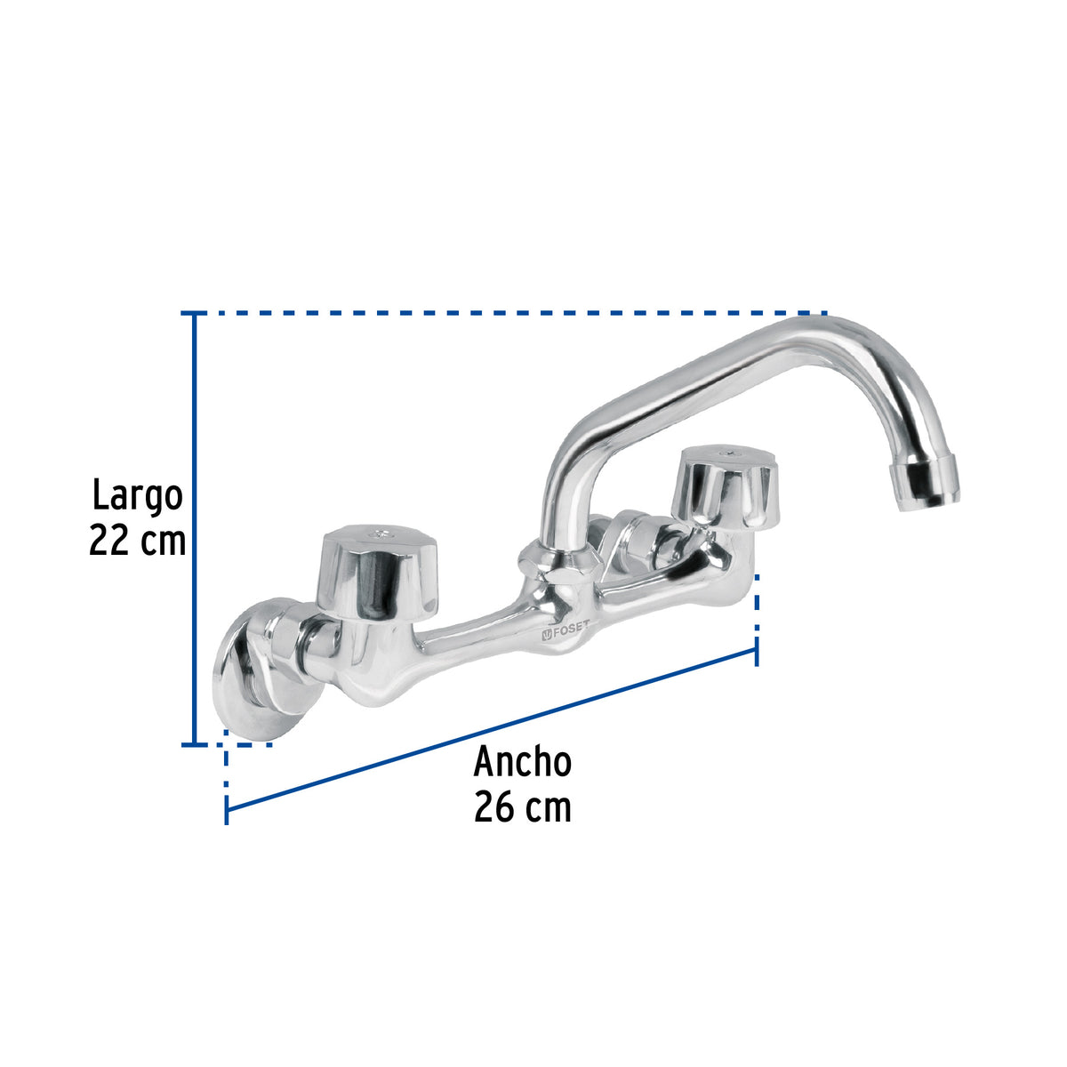 MEZCLADORA INOX 8' PARA FREGADERO, CONEXIONES DE PARED,FOSET 49447 P