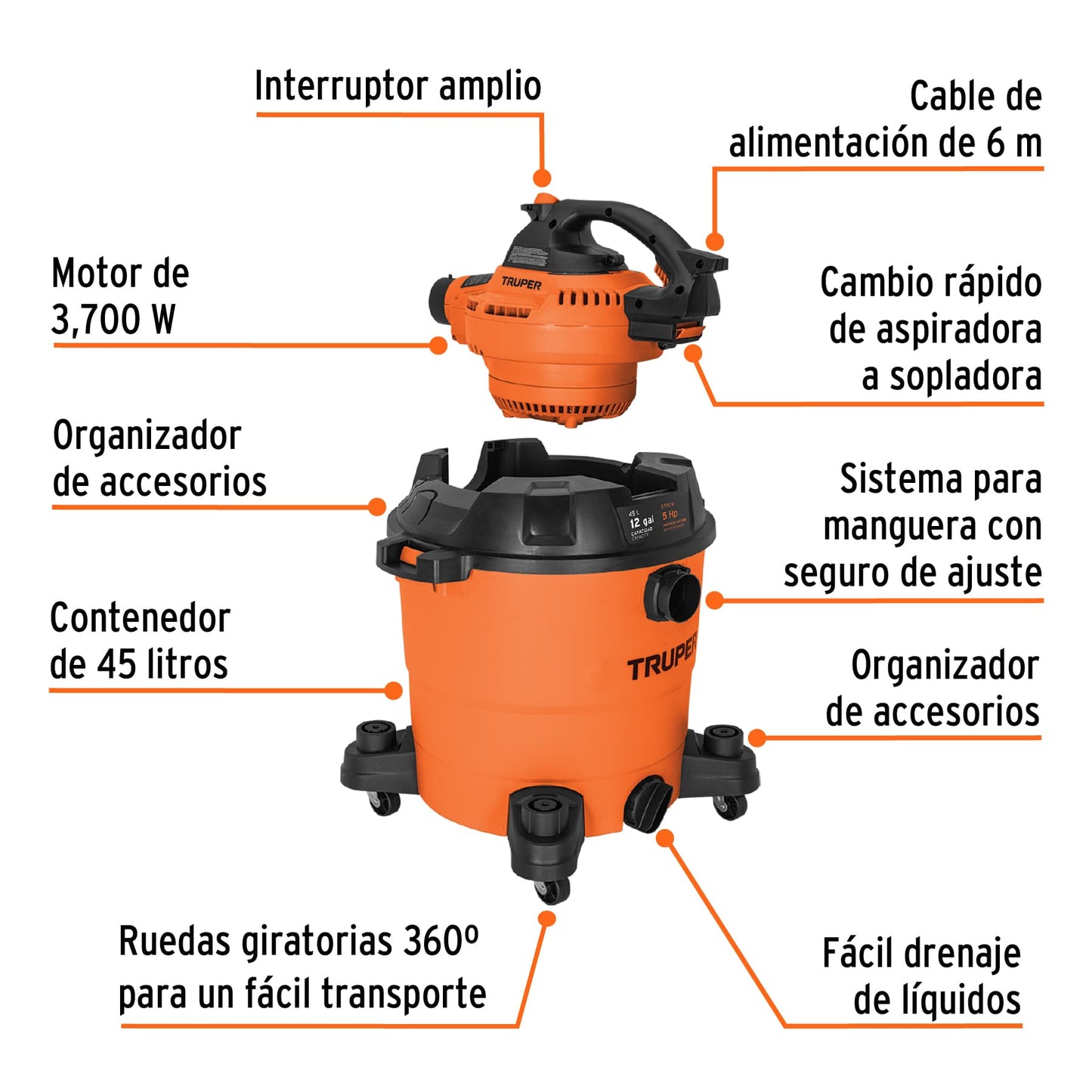 ASPIRADORA/SOPLADORA SÓL/LÍQUIDOS 12 GAL. 12093 *
