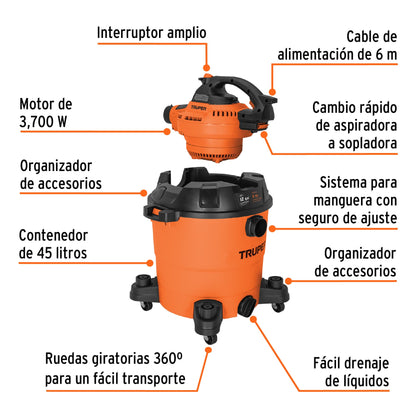 ASPIRADORA/SOPLADORA SÓL/LÍQUIDOS 12 GAL. 12093 *