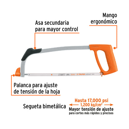 Arco 12" profesional tubular de acero para segueta, TRUPER 10234
