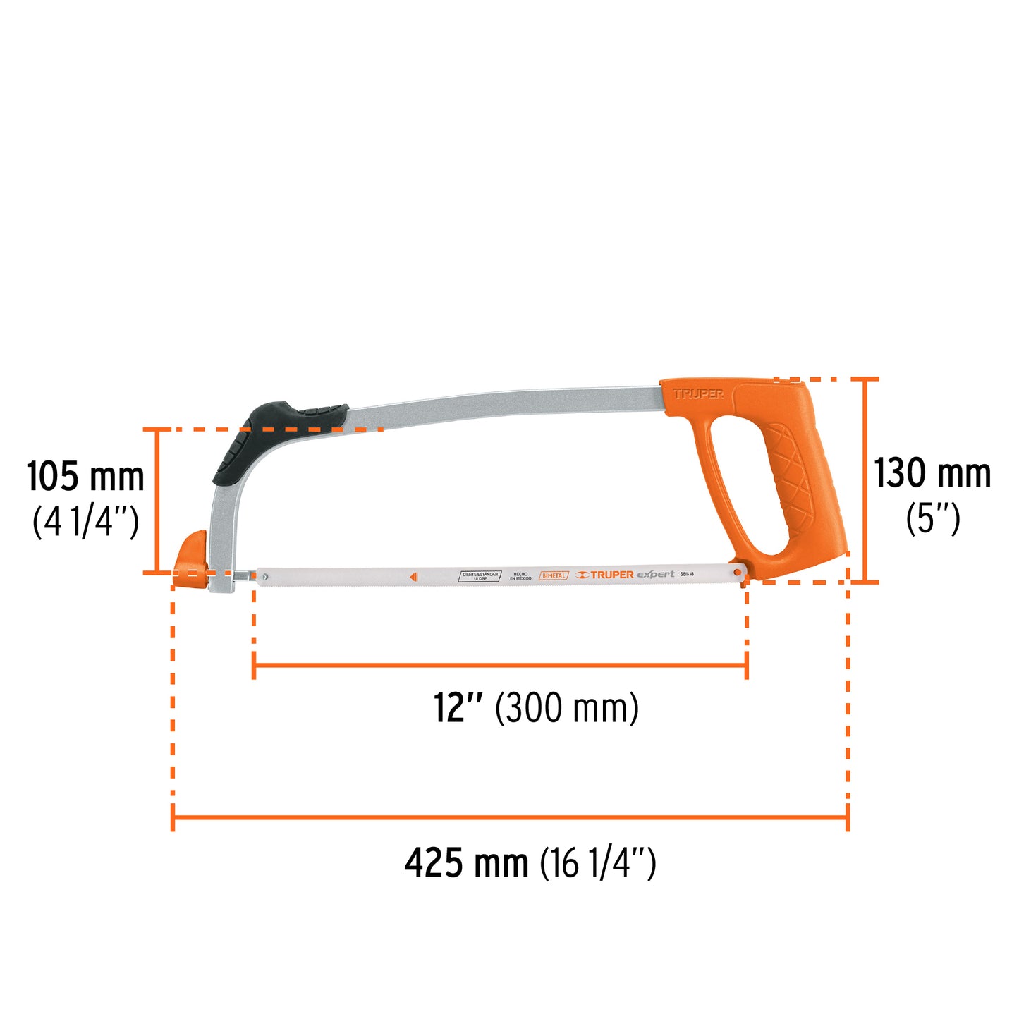 Arco 12" profesional tubular de acero para segueta, TRUPER 10234