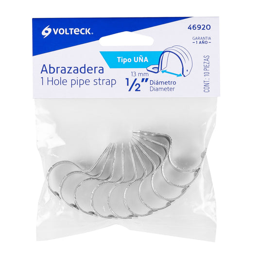 BOLSA CON 10 ABRAZADERA 1/2'' TIPO UÑA, VOLTECK 46920 P