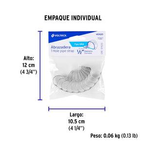 BOLSA CON 10 ABRAZADERA 1/2'' TIPO UÑA, VOLTECK 46920 P