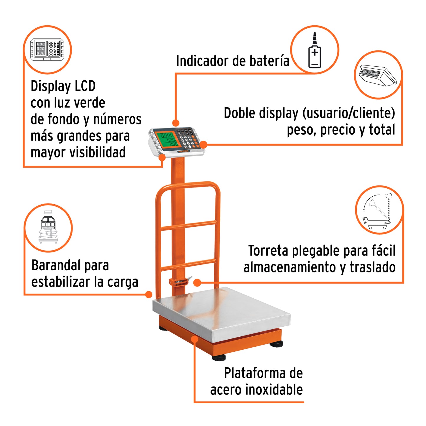 BÁSCULA ELECTRÓNICA DE PLATAFORMA, 200 KG, INOXIDABLE TRUPER 103771 *
