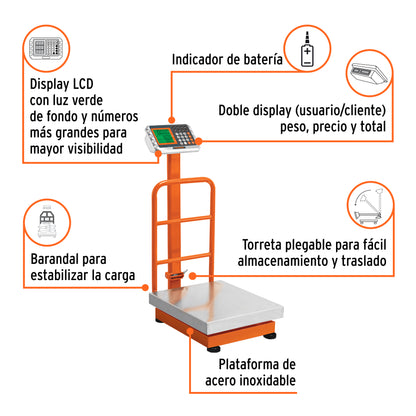 BÁSCULA ELECTRÓNICA DE PLATAFORMA, 200 KG, INOXIDABLE TRUPER 103771 *