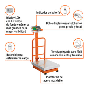 BÁSCULA ELECTRÓNICA DE PLATAFORMA, 200 KG, INOXIDABLE TRUPER 103771 *