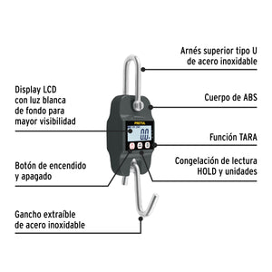 BÁSCULA ELECTRÓNICA COLGANTE 300 KG, DE PILAS, PRETUL 29918 *