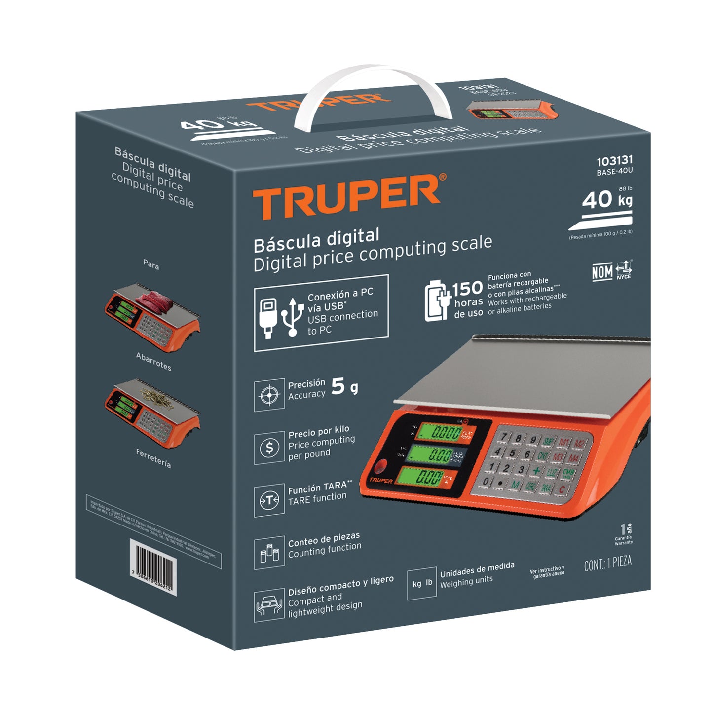 BÀSCULA ELECTRÒNICA MULTIFUNCIONES 40KG USB, TRUPER 103131 *