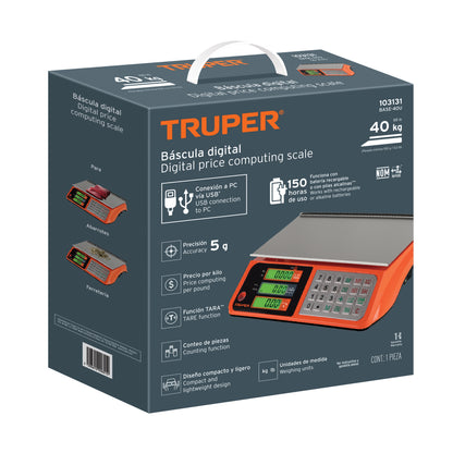 BÀSCULA ELECTRÒNICA MULTIFUNCIONES 40KG USB, TRUPER 103131 *