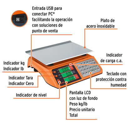 BÀSCULA ELECTRÒNICA MULTIFUNCIONES 40KG USB, TRUPER 103131 *