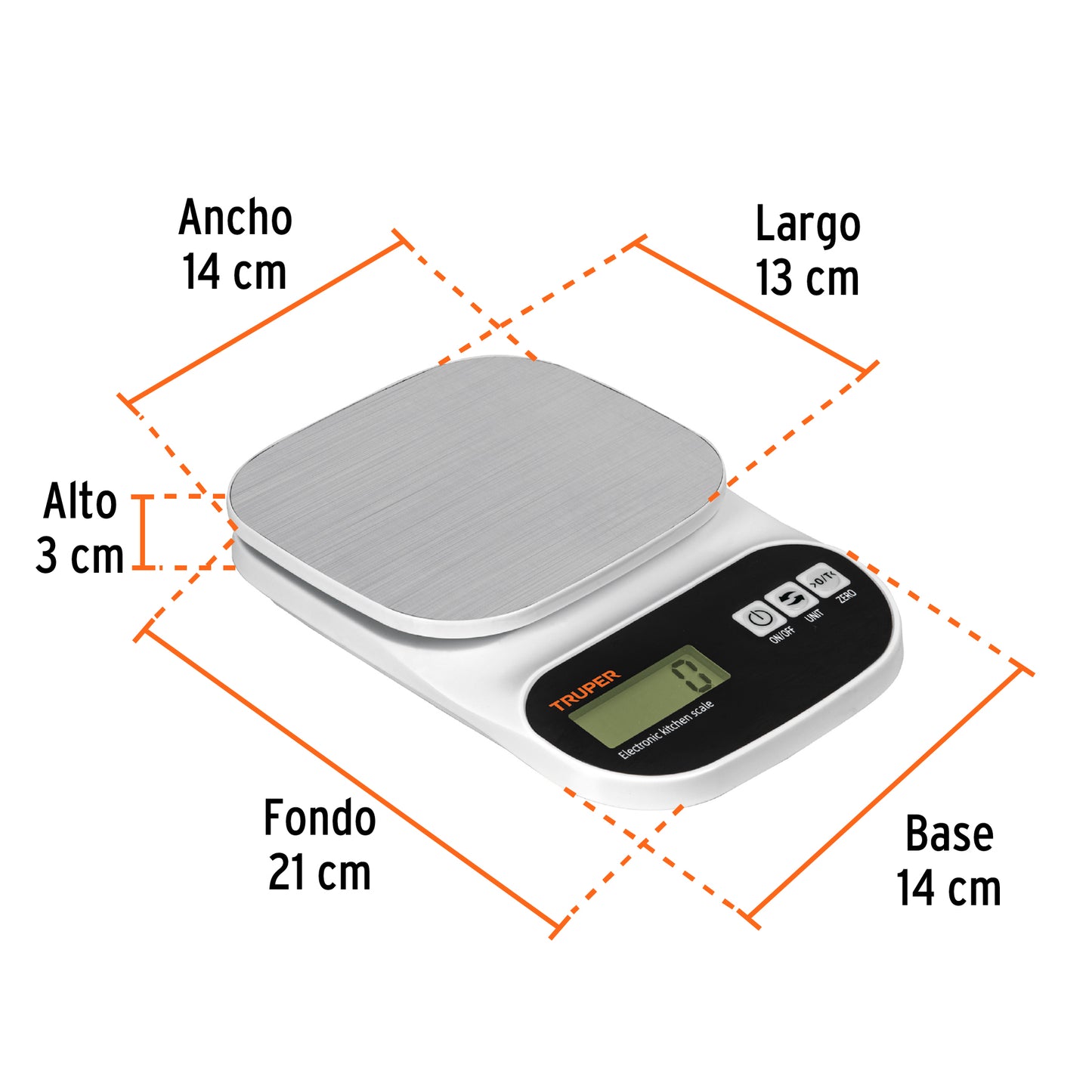 BÀSCULA DIGITAL PARA COCINA, PLATO DE ACERO INOX, 5KG, TRUPER 103116 *