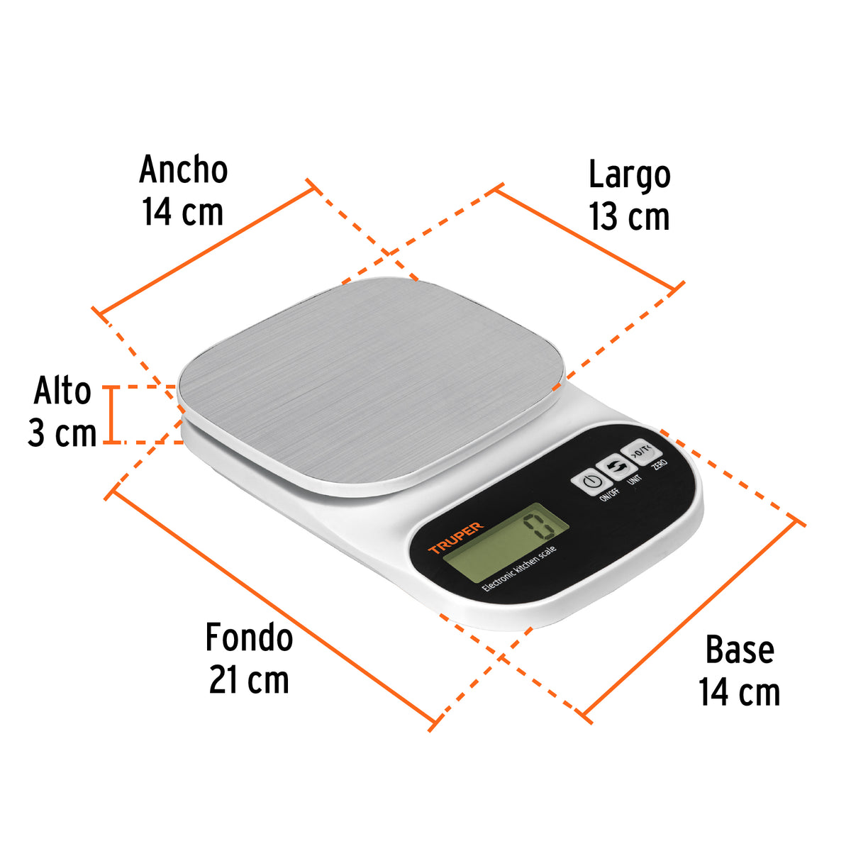 BÀSCULA DIGITAL PARA COCINA, PLATO DE ACERO INOX, 5KG, TRUPER 103116 *