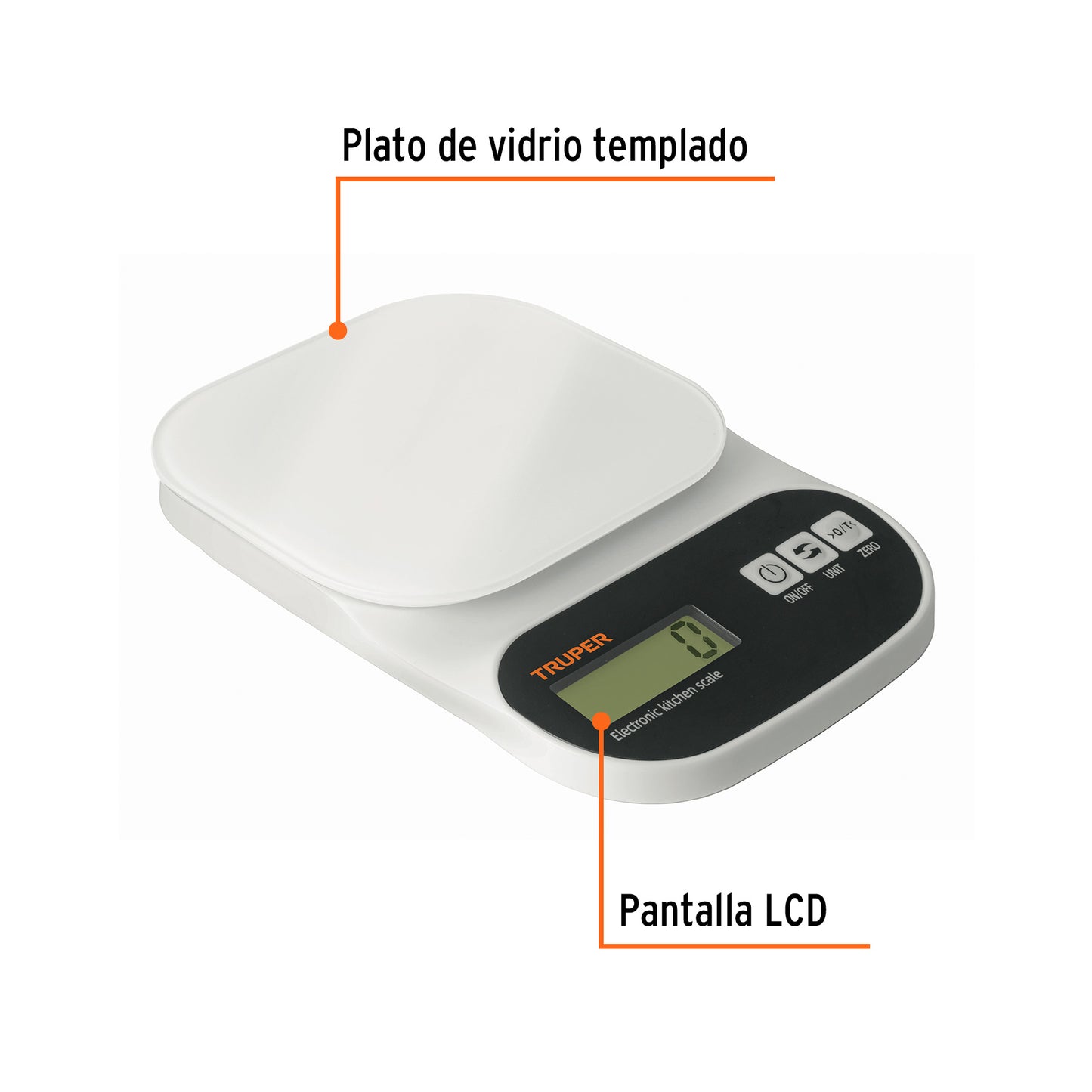 BÁSCULA DIGITAL BASE DE VIDRIO PARA COCINA, CAPACIDAD 5KG 15160 *