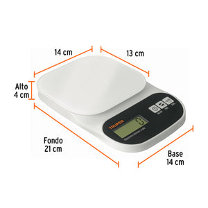 BÁSCULA DIGITAL BASE DE VIDRIO PARA COCINA, CAPACIDAD 5KG 15160 *