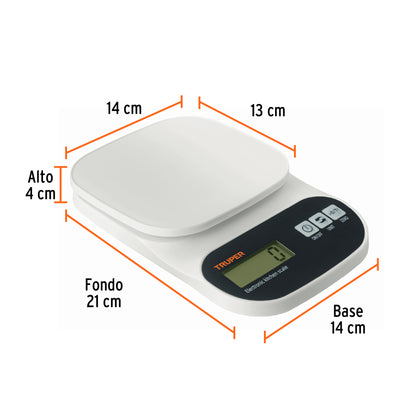 BÁSCULA DIGITAL BASE PLÁSTICA PARA COCINA CAPACIDAD 5KG 15161 *