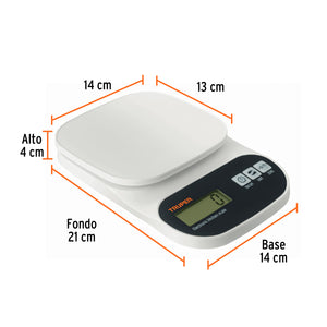BÁSCULA DIGITAL BASE PLÁSTICA PARA COCINA CAPACIDAD 5KG 15161 *