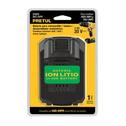 BATERÍA IÓN LITIO, 20 V PARA ROTOMARTILLO ROTI-20P, PRETUL 21019 *