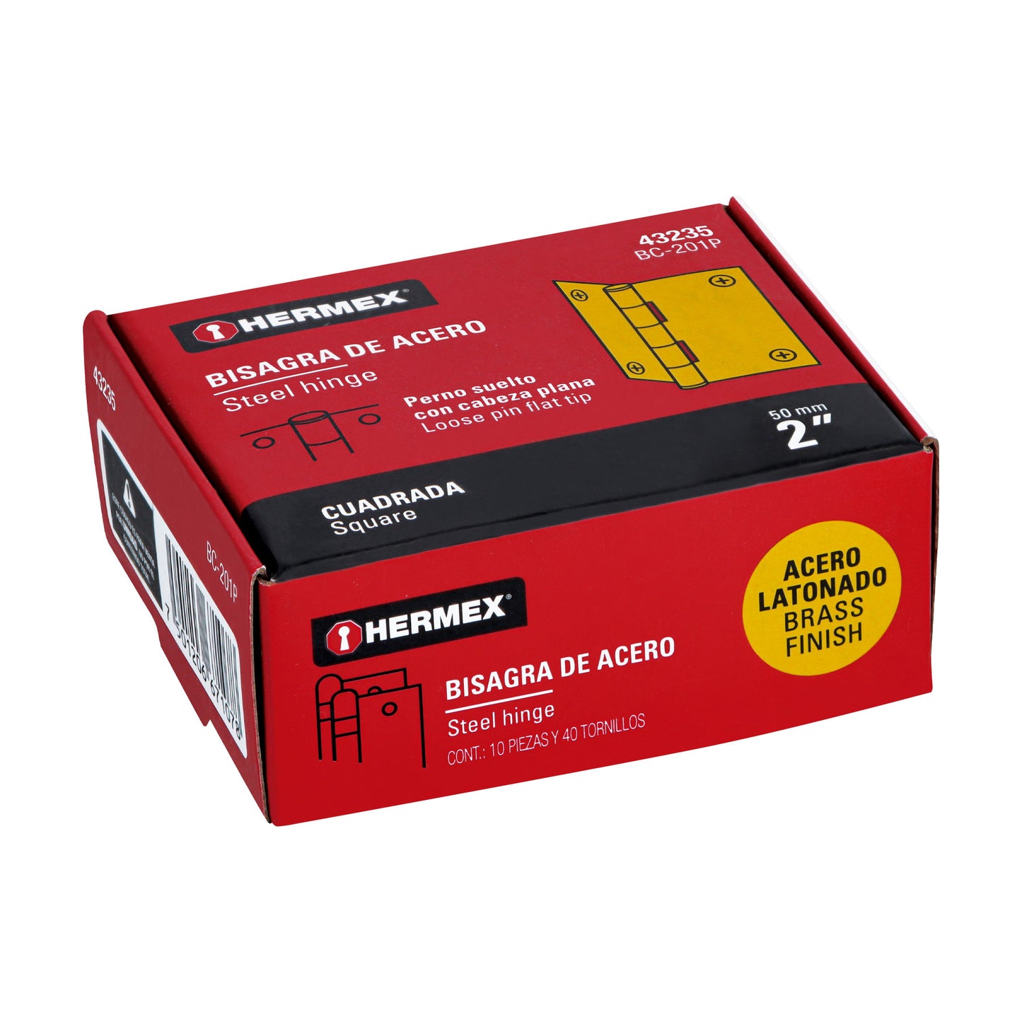 BISAGRA CUADRADA 2", LATONADO, CABEZA PLANA, HERMEX 43235 P