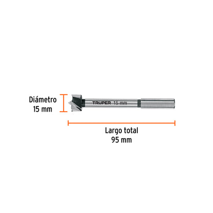 BROCA FORSTNER 15 MM PARA MADERA, TRUPER 102318 N