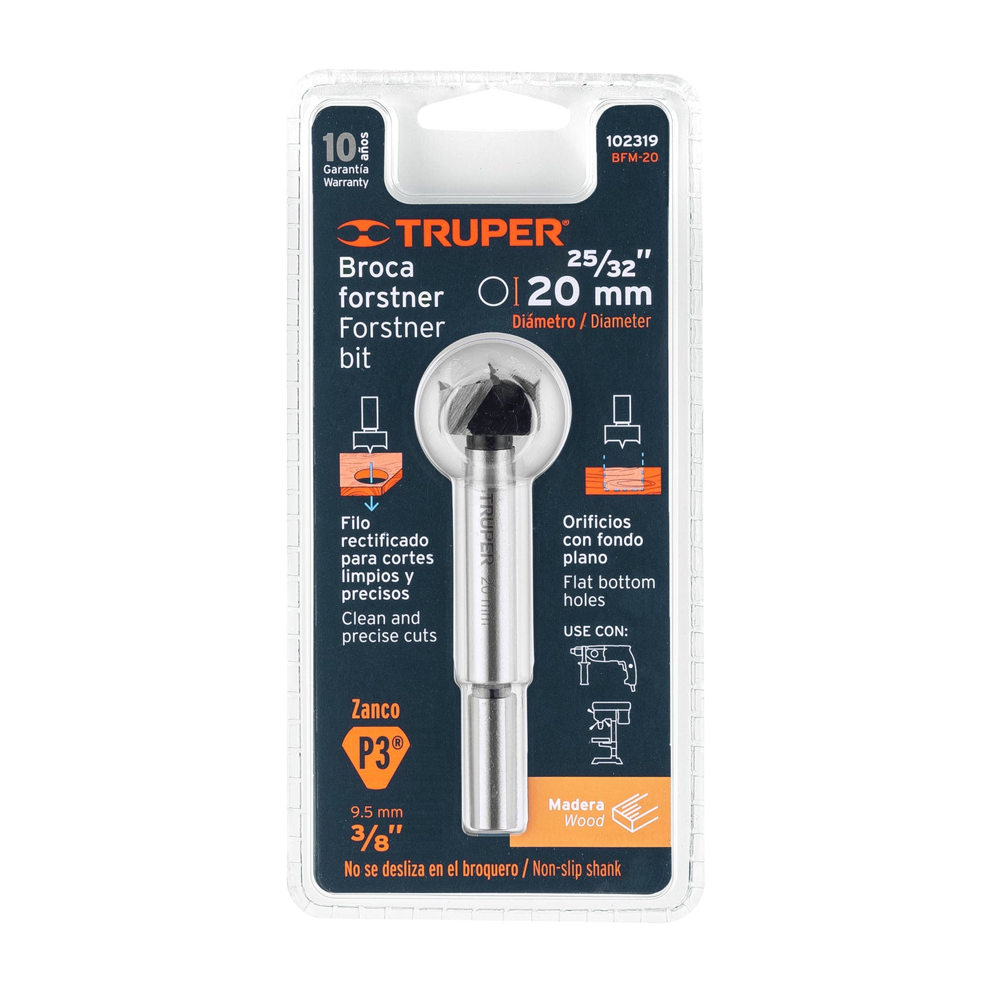 BROCA FORSTNER 20 MM PARA MADERA, TRUPER 102319 N