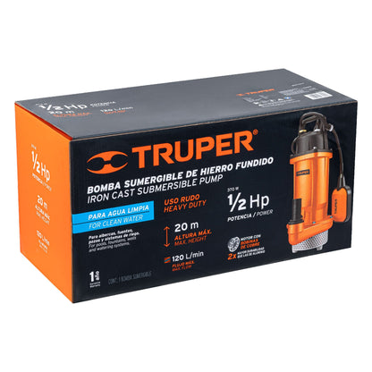 BOMBA SUMERGIBLE HIERRO FUNDIDO, AGUA LIMPIA, 1/2 HP, TRUPER 100169 P