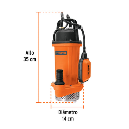 BOMBA SUMERGIBLE HIERRO FUNDIDO, AGUA LIMPIA, 1/2 HP, TRUPER 100169 P