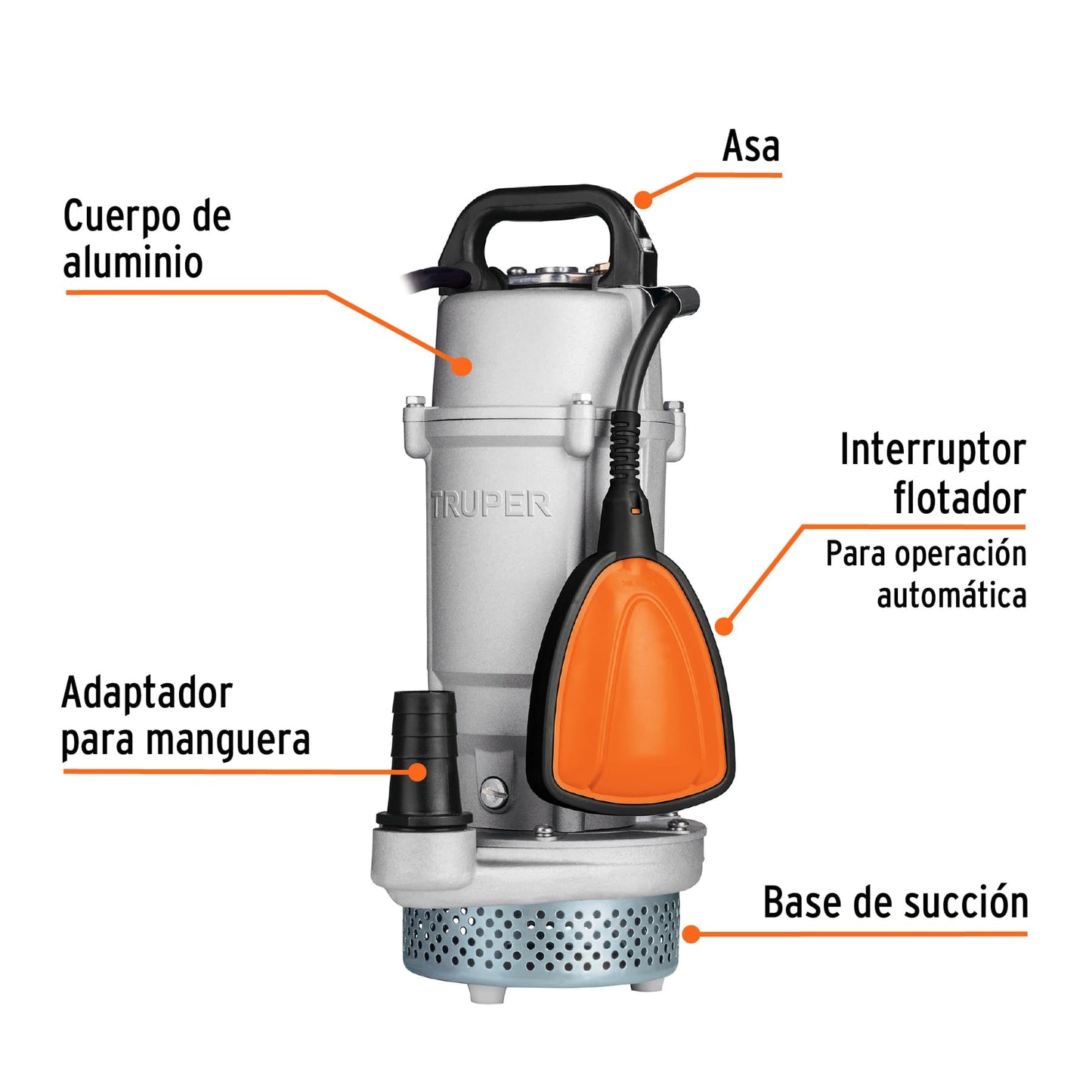 BOMBA SUMERGIBLE METÁLICA PARA AGUA LIMPIA USO RUDO 1/2 HP 15001 P