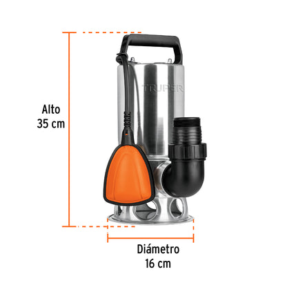 BOMBA SUMERGIBLE ACERO INOXIDABLE, AGUA SUCIA, 1HP, TRUPER 12607 *